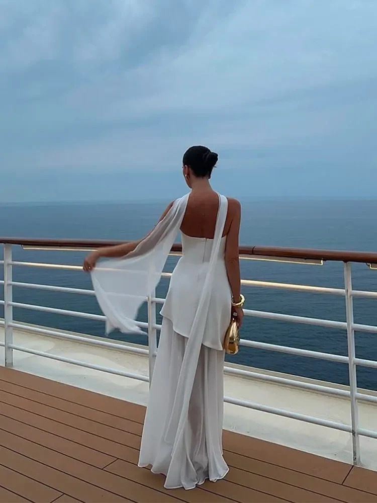 Fashion strapless silk screen splicing Maxi dress elegant sleeveless backless vacation pants 2025 womens beach 250324