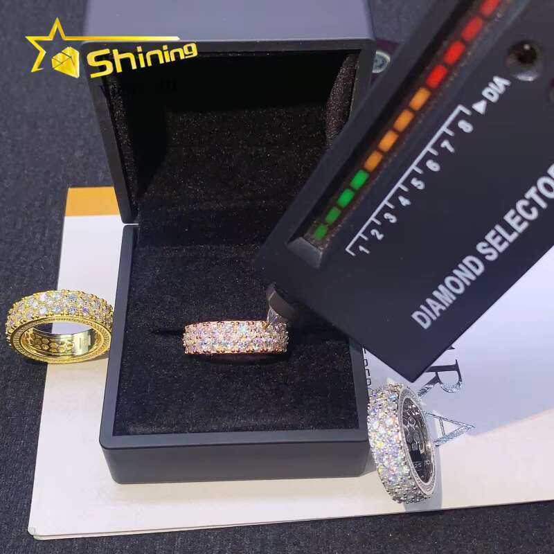 Wholesale Price Silver 925 Jewelry Ring Iced Out Two Rows VVS Moissanite Ring Men Hip Hop Rings GRA Certificated