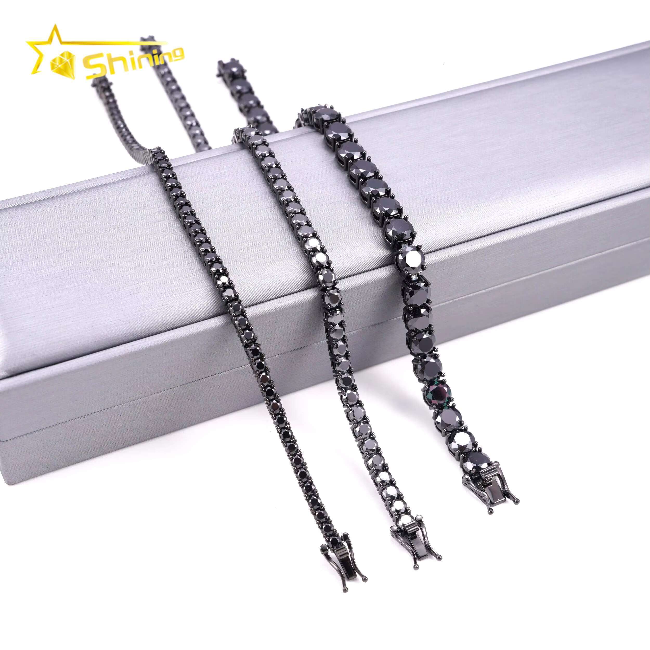 GRA Certificate Double Safety Clasp Hip Hop 925 Silver Black Moissanite Diamond Tennis Chain Bracelet