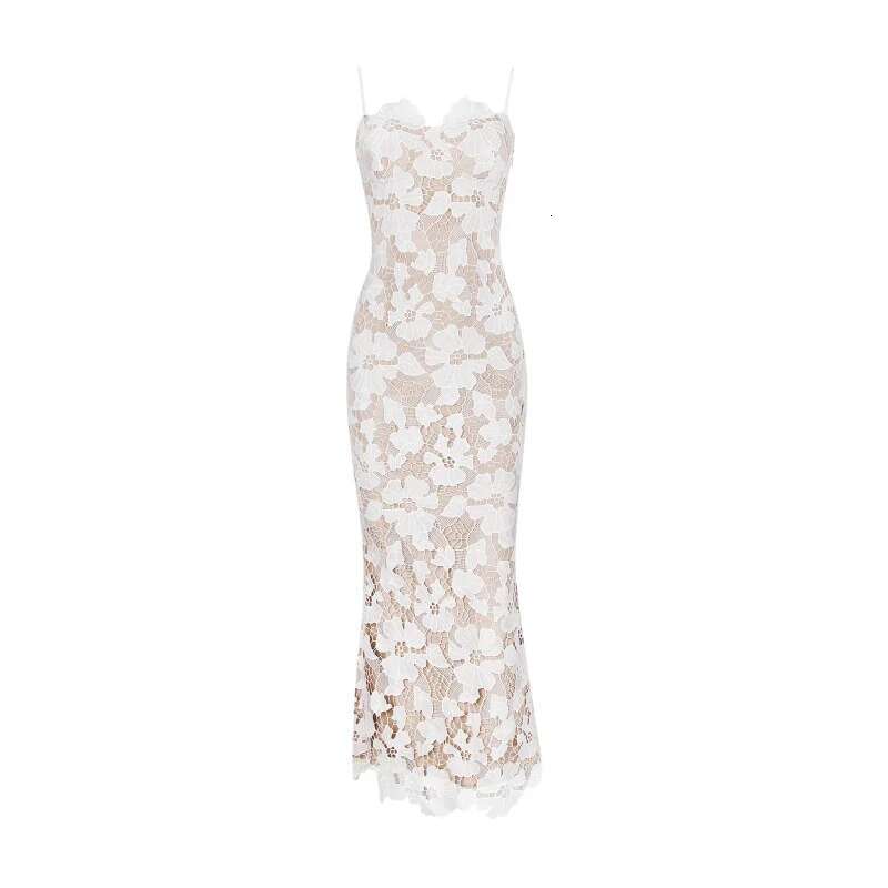 Dongdumaoyi Sexy Kant Temperament Hip Spaghettibandjes Backless Slit Lange Jurk Elegante Hoge Gevoel C
