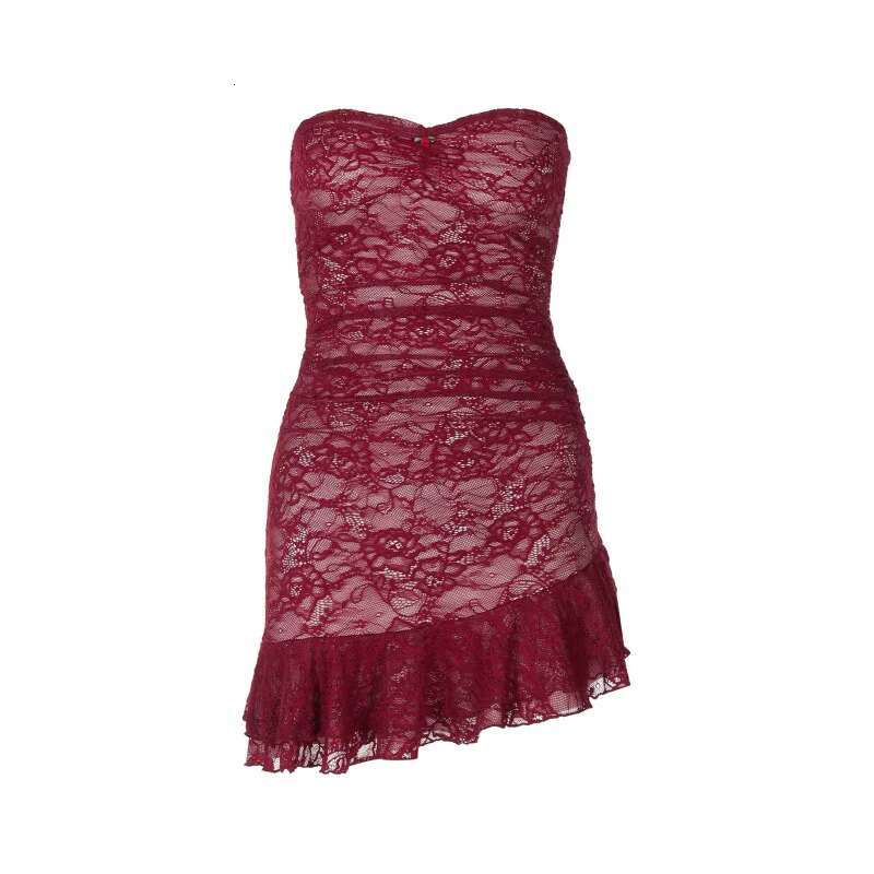 Dongdumaoyi Nieuwe Sexy Kanten Bodycon Ruches Bustier Slim Fit Streetstyle Jurk C