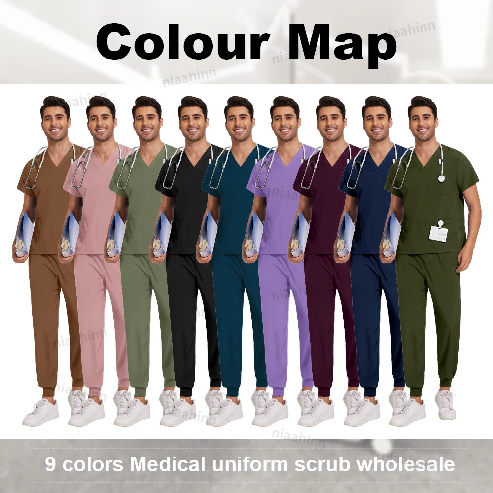 Niaahinn Uniforms High Quality Care Scrubbing Machine Neutral Pet Beauty Dental Clinic Nurse Uniform Multi Color Mens Set 250326