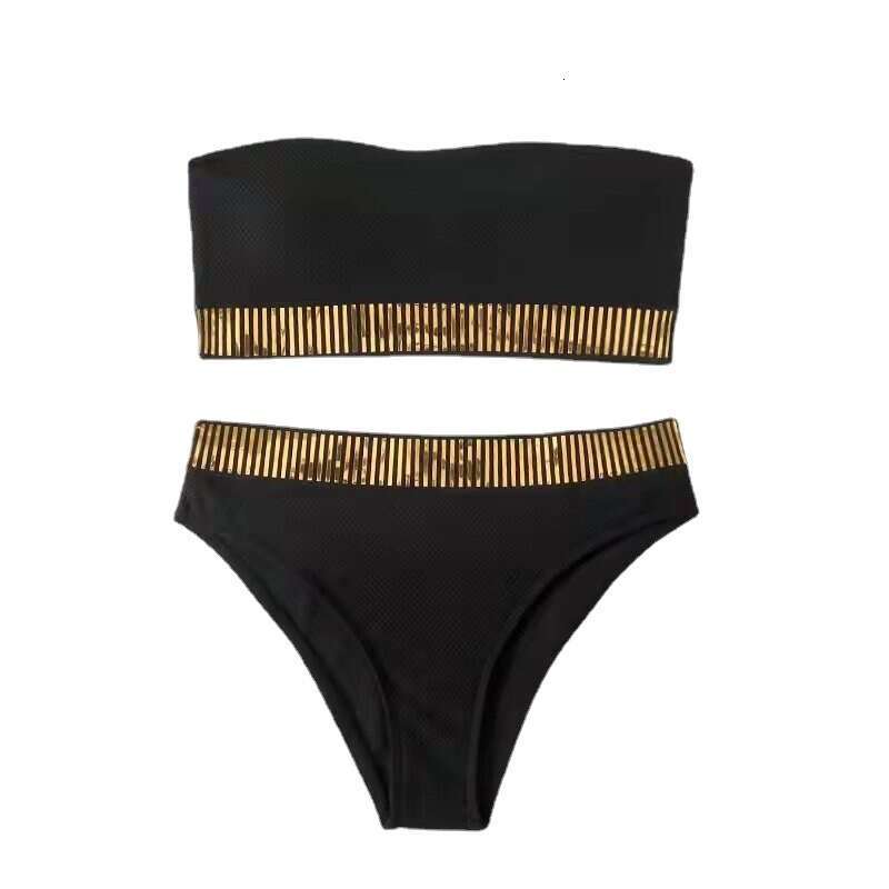 Bandeau High Sexy Waist Bikini 2025 Women Triangle Swimsuit Detail Swimwear Padded Bathing Suit Female Solid Beachwear