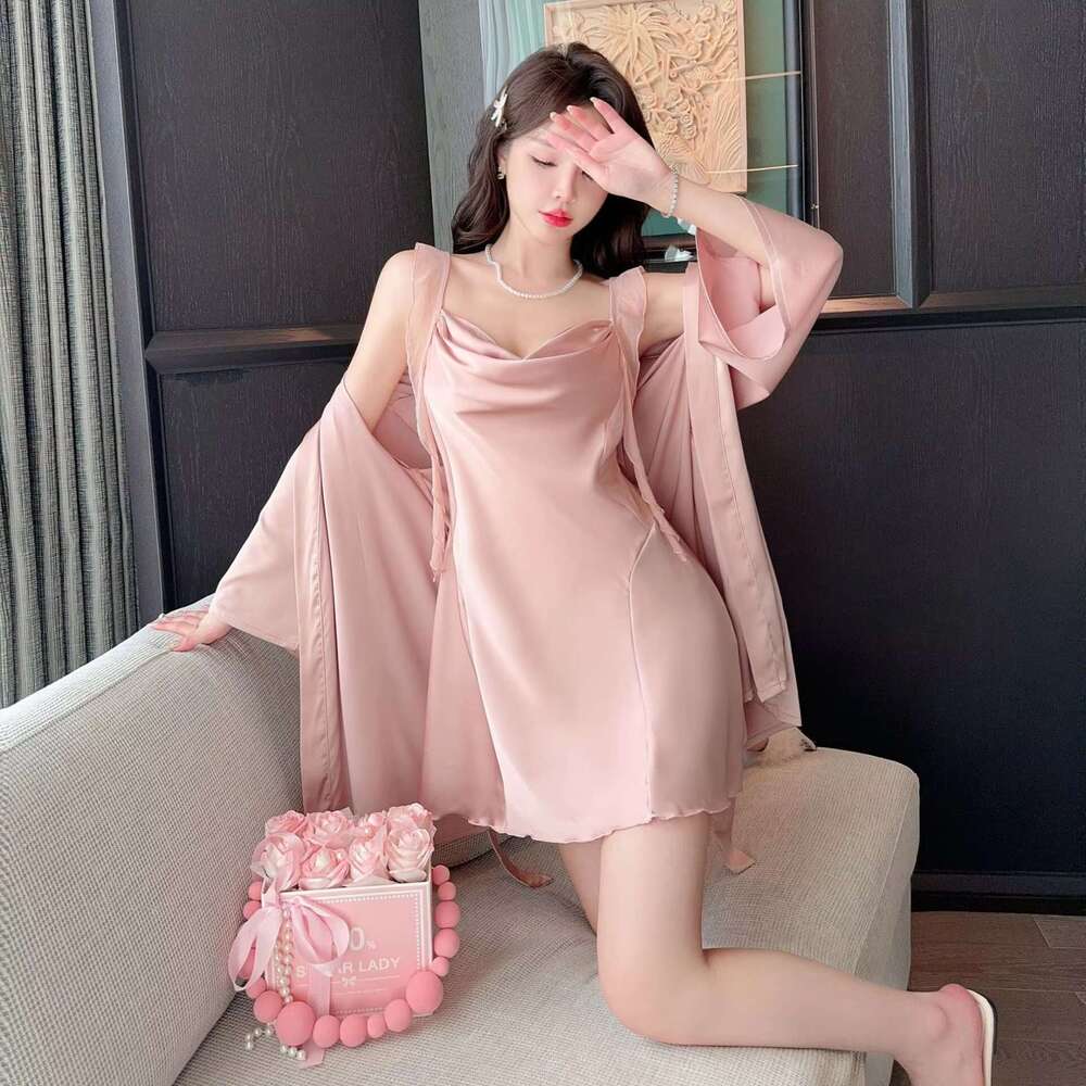 Factory Price 2025 New Arrival Pamas Summer Sexy Women Lace Suspenders Night Dress With Robe