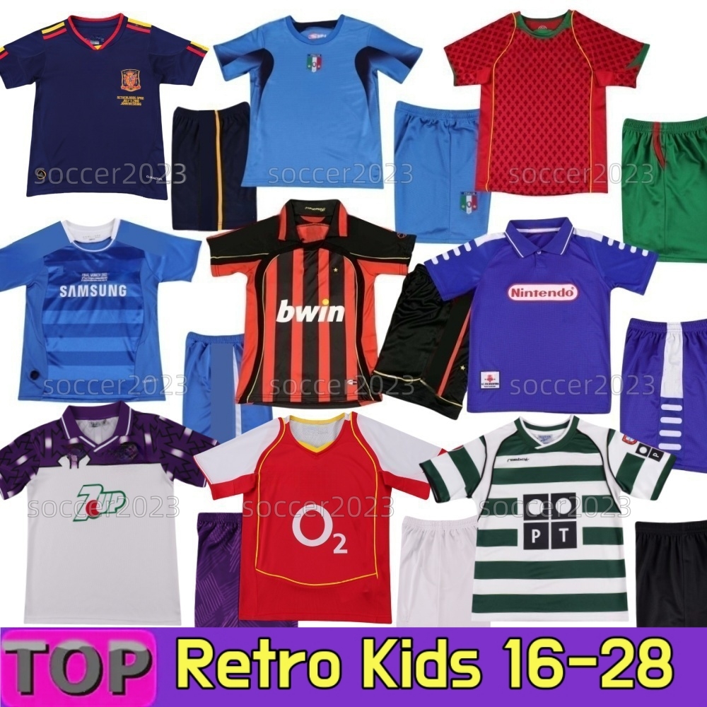Retro kids ENGLAND Spain French Soccer Jerseys Vintage shirts ItalyS Portugal RONALDO Santos Fiorentina MILAN KAKA FIGO Lisboa Liverpol DROGBA RUI COSTA Argentin