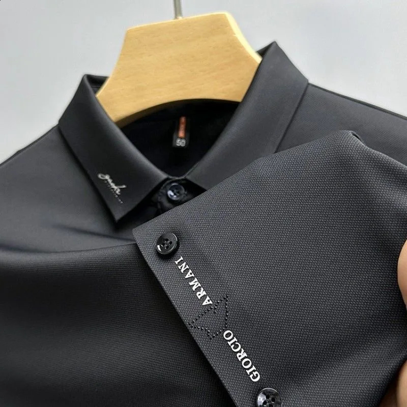 High end embryo fashion polo shirt short sleeved mens summer ice silk seamless breathable casual collar T-shirt 250327