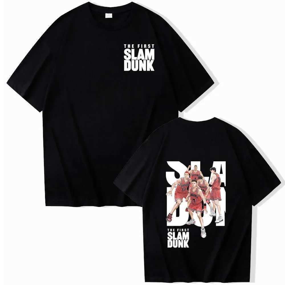 Mens Japanese Anime First Grand Slam Mens T-shirt Shohoku Basketball Team T-shirt Sakura Flower Printed Mens T-shirtXJ250328