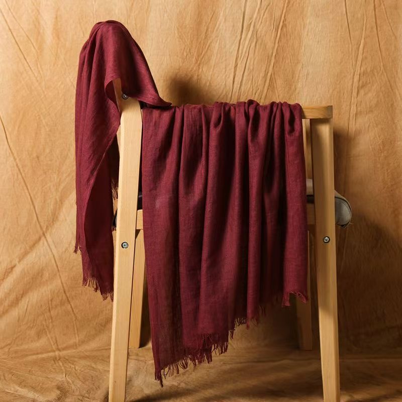 K249 Pure color light version cotton and linen women's sunscreen scarf neck scarf beach large size scarf autumn and winter warm gift scarf women