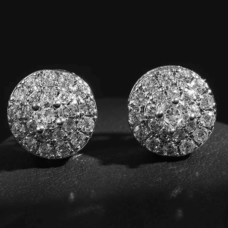 TrendMen Hiphop Rock Round Copper Zirconia Stud Earrings for Men and Boys Silver Metal Crystal Earrings Party Earrings Jewelry GiftsXJ250327