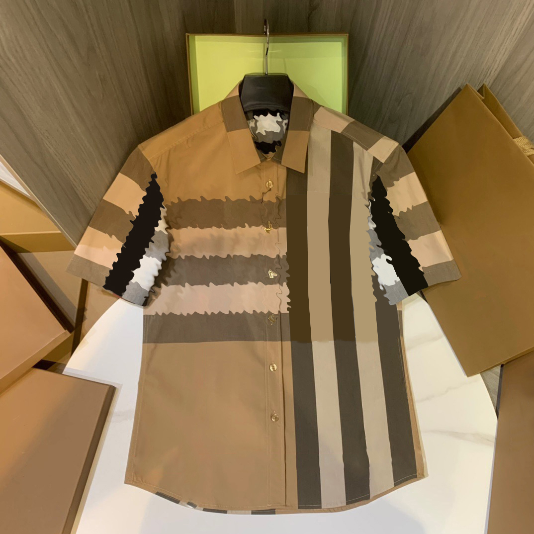 Men's casual shirt designer men's shirt casual business checkered striped short sleeved shirt spring/summer office casual men's shirt