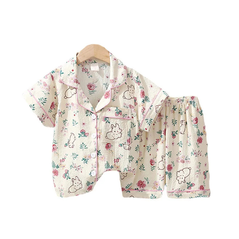 Girls Pajama Baby Capris Suit Clothes Summer Short Sleeve Homewear Children Family Outfits TopsPants 2PC 2-10T 250328