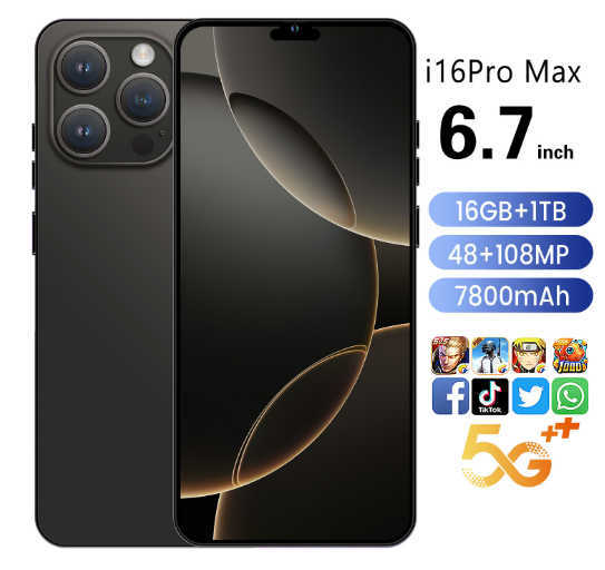 Smartphone Phones For 16GB+1TB For Smartphone 7.3 inch i16 Pro+ Full Screen 4G 5G Cell Phone 8000mAh Mobile Phones Global Version z250319