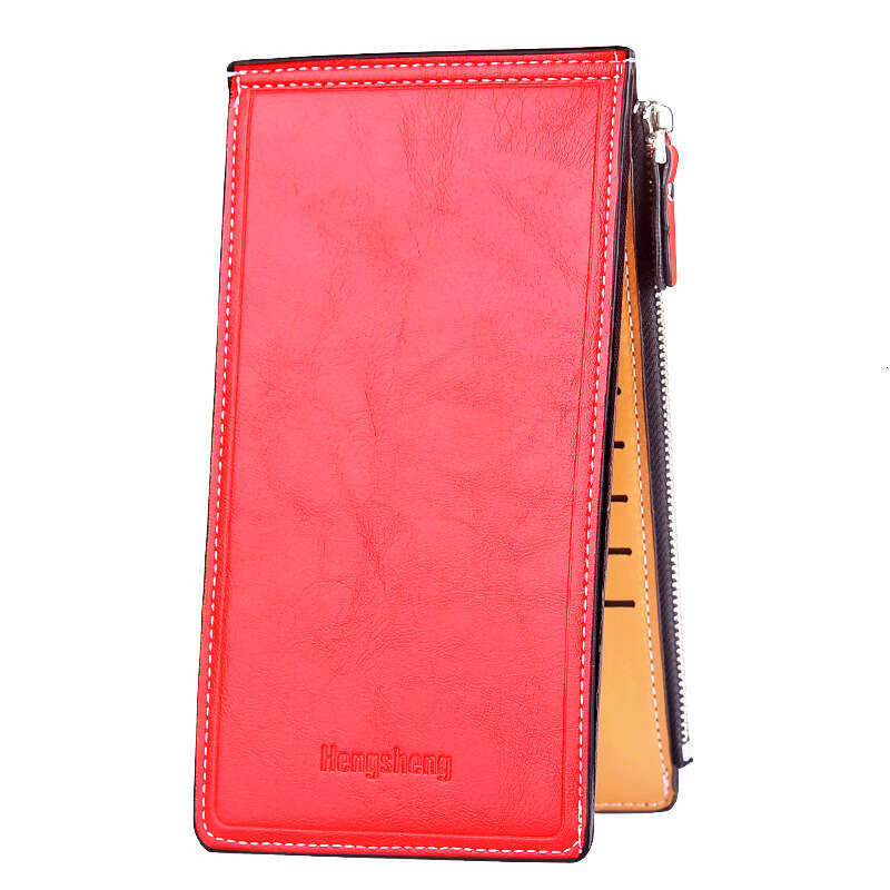 Hengsheng Oil Wax Skin Wallet Multi slot Card Clip Women's Thin Phone Bag Straight