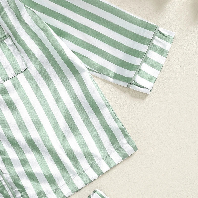 Kid Girls Boys Fall Pajamas Set Stripe Print Long Sleeve Shirts Tops Long Pants Satin 2 Pieces Lounge Suit Sleepwear 250328
