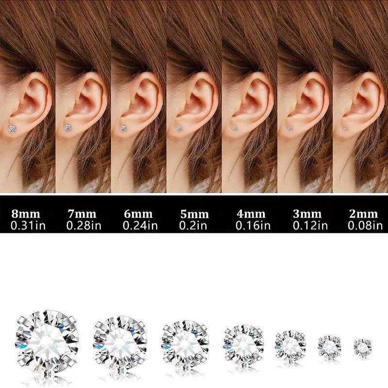 7 pieces/set stainless steel crystal flat stud womens mens bar screw back groove round transparent cubic zirconia perforated earrings jewelryXJ250327