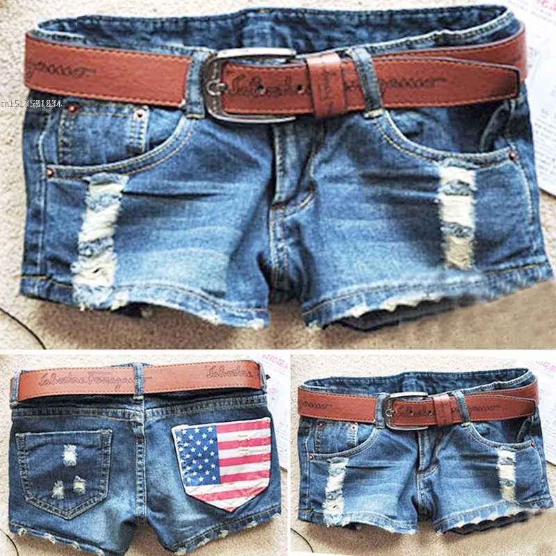 Drop shipping 2025 womens new hot shorts summer fashion slim low waist sexy mini American flag denim shorts 51T250327