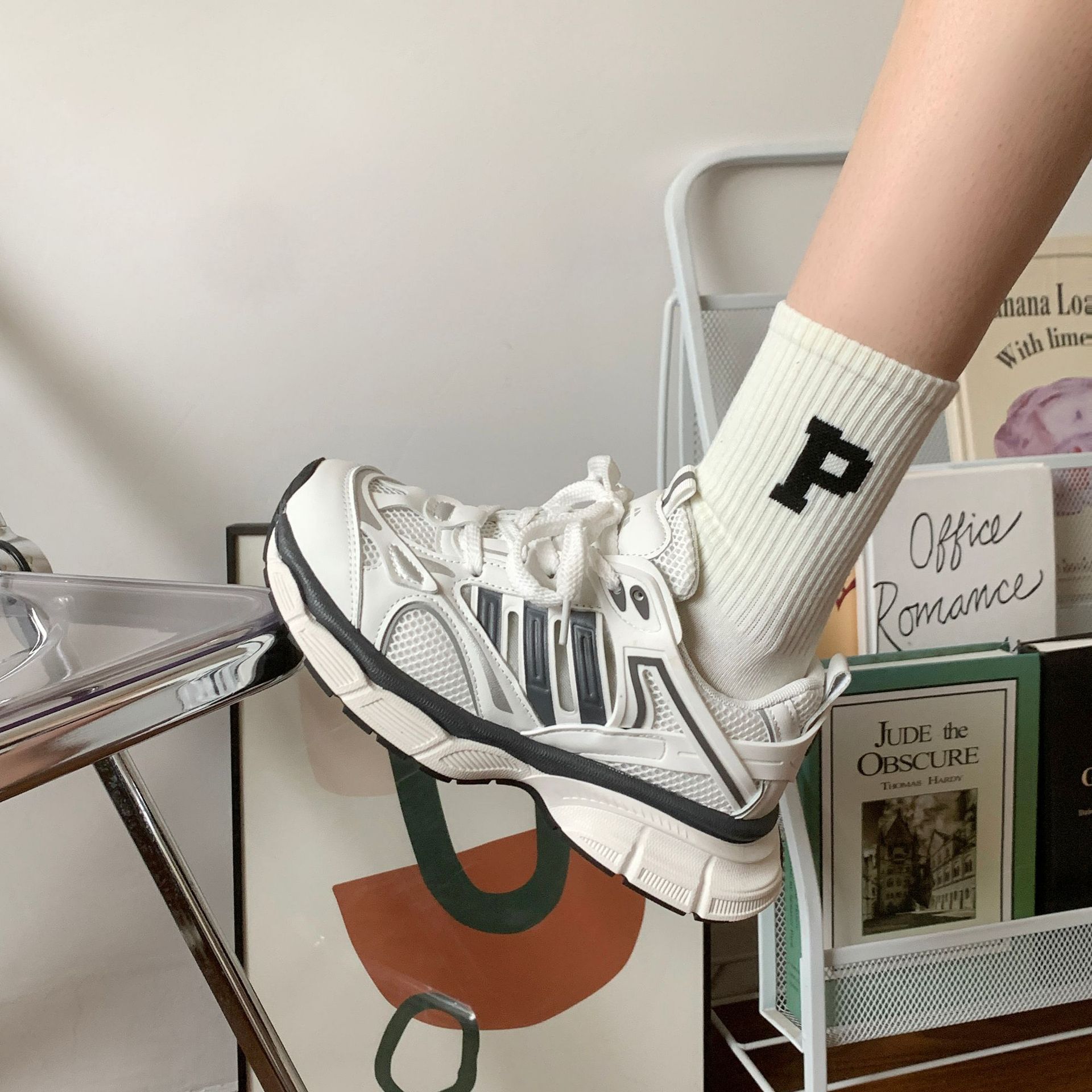 Women's white thick-soled dad shoes new style for 2025 summer mesh lightweight sports shoes