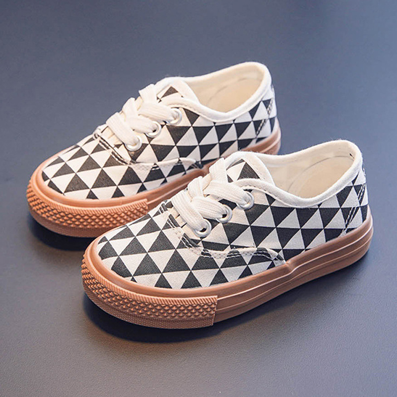 2025 Kid Canvas Shoes White and Black Plaid Checkered Casual Sneakers Toddler Soft Sole Fashion Shoes for Boys Girls Size US4c-US4y H0181