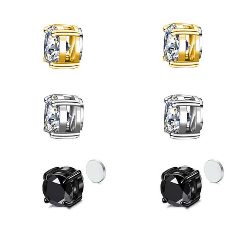 1pc 8mm CZ zirconia magnetic stud earrings stainless steel magnetic non perforated clip earrings fake plug specifications jewelryXJ250327