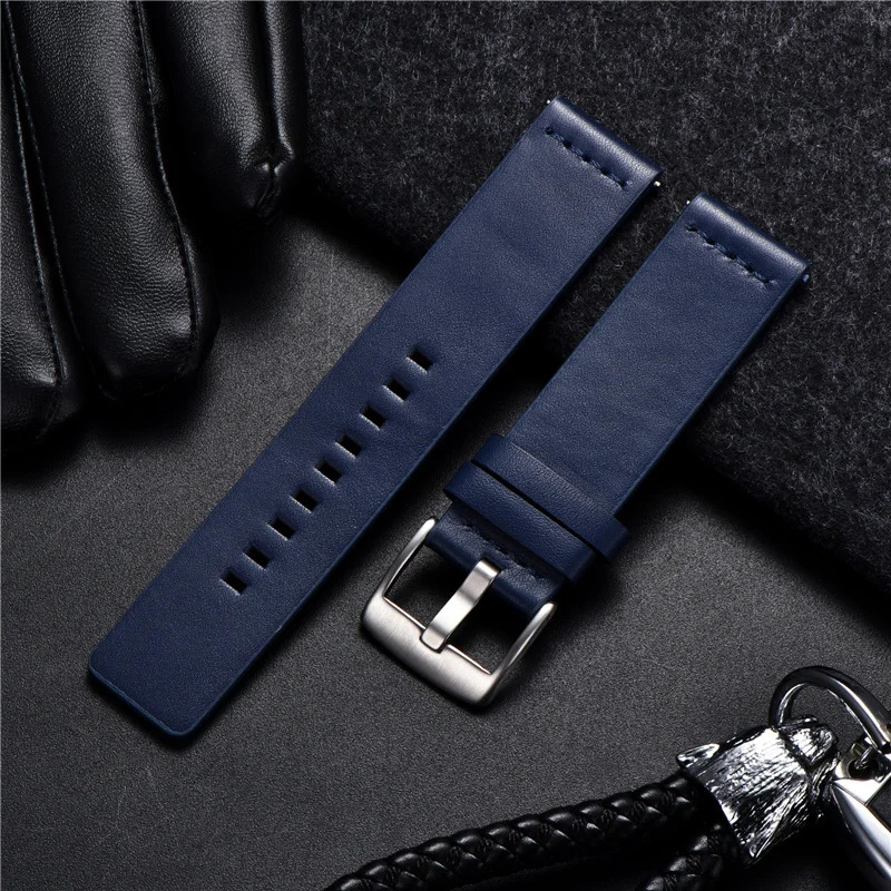 Leather Watchband Black Dark Brown Blue Calfskin Leather Watch Strap Italian 24mm Quick Release Watch Belt