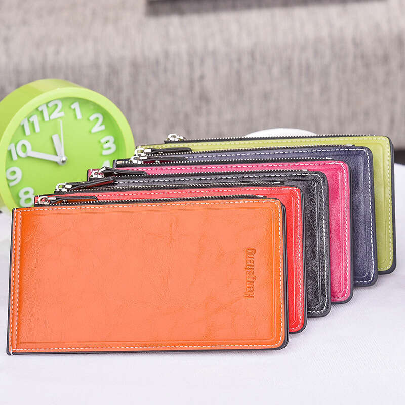 Hengsheng Oil Wax Skin Wallet Multi slot Card Clip Women's Thin Phone Bag Straight