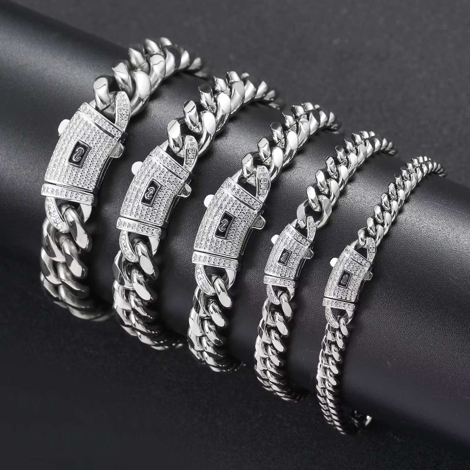 BES 6-14mm Miami Cuban Chain Necklace Bracelet Set 14K 18K Gold Stainless Steel Monaco Cuban Link Chain Necklace Hip Hop for Men