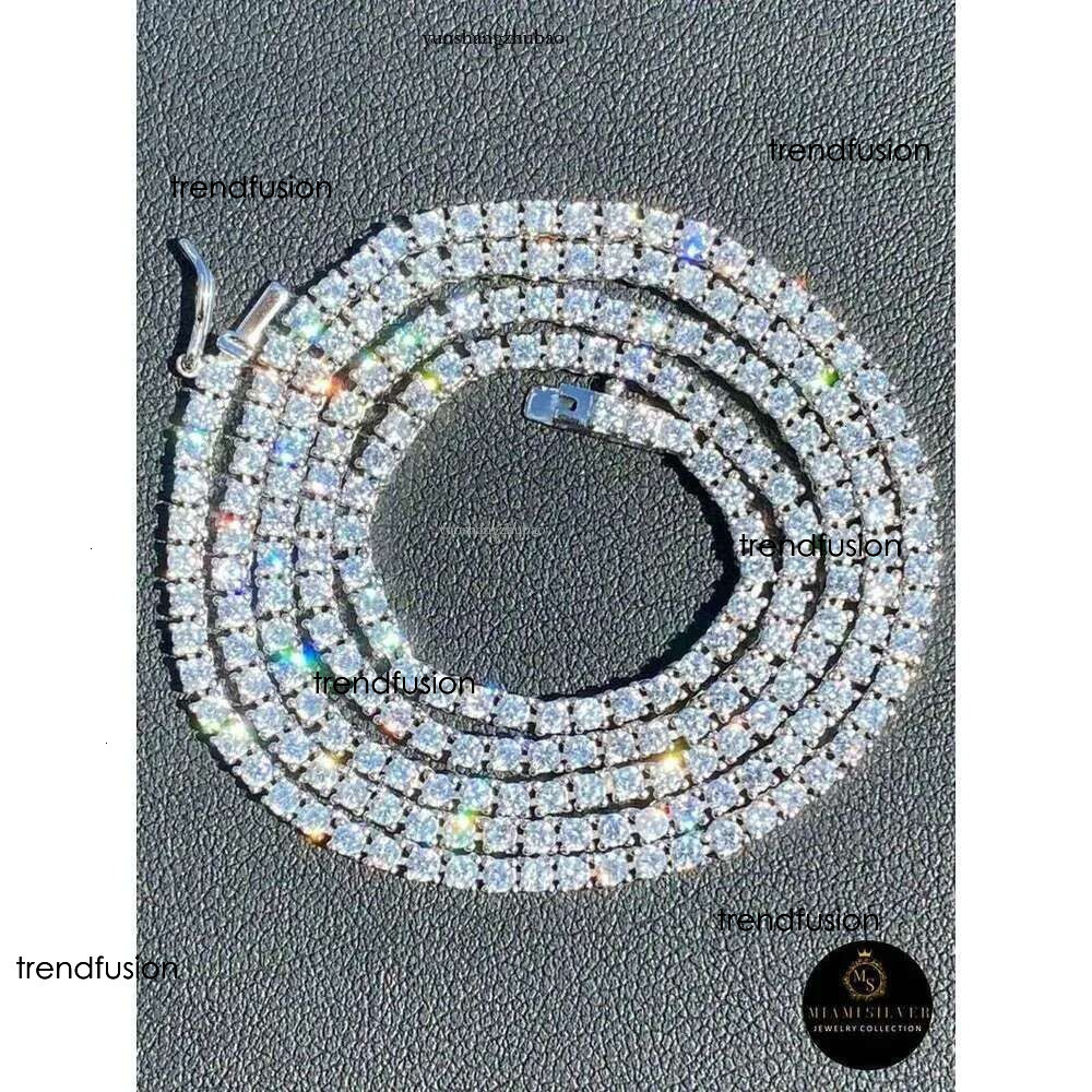 Rinntin SMN Premium Iced Crystal Tennis Moissanite Necklace Chain VVS Clarity 14kt Sterg Sier 7-24 Inch Mossanite Jewelry