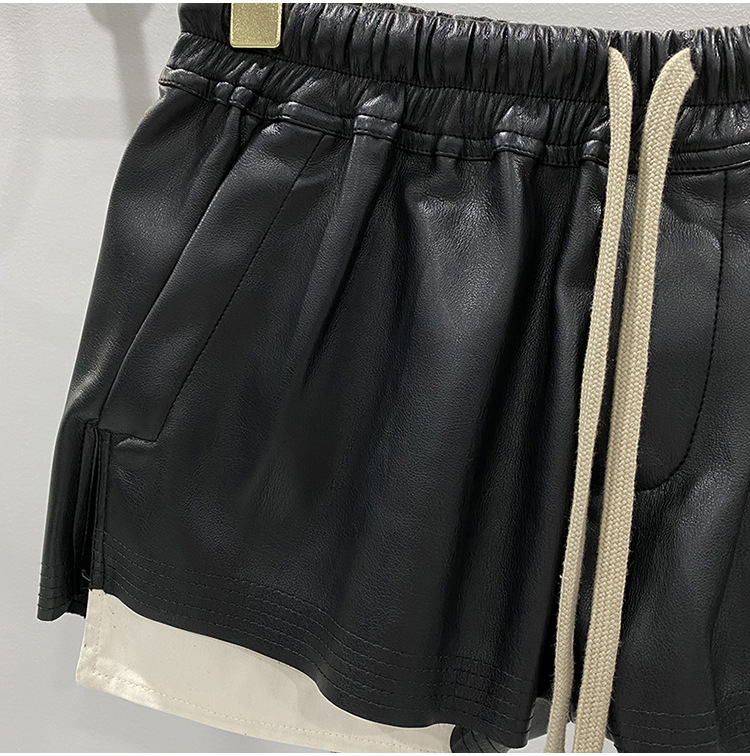 Men's Shorts Women's Fashion Basic SUBHUMAN PU Leather Four Corner Pockets Comfortable Versatile Black Short Pants