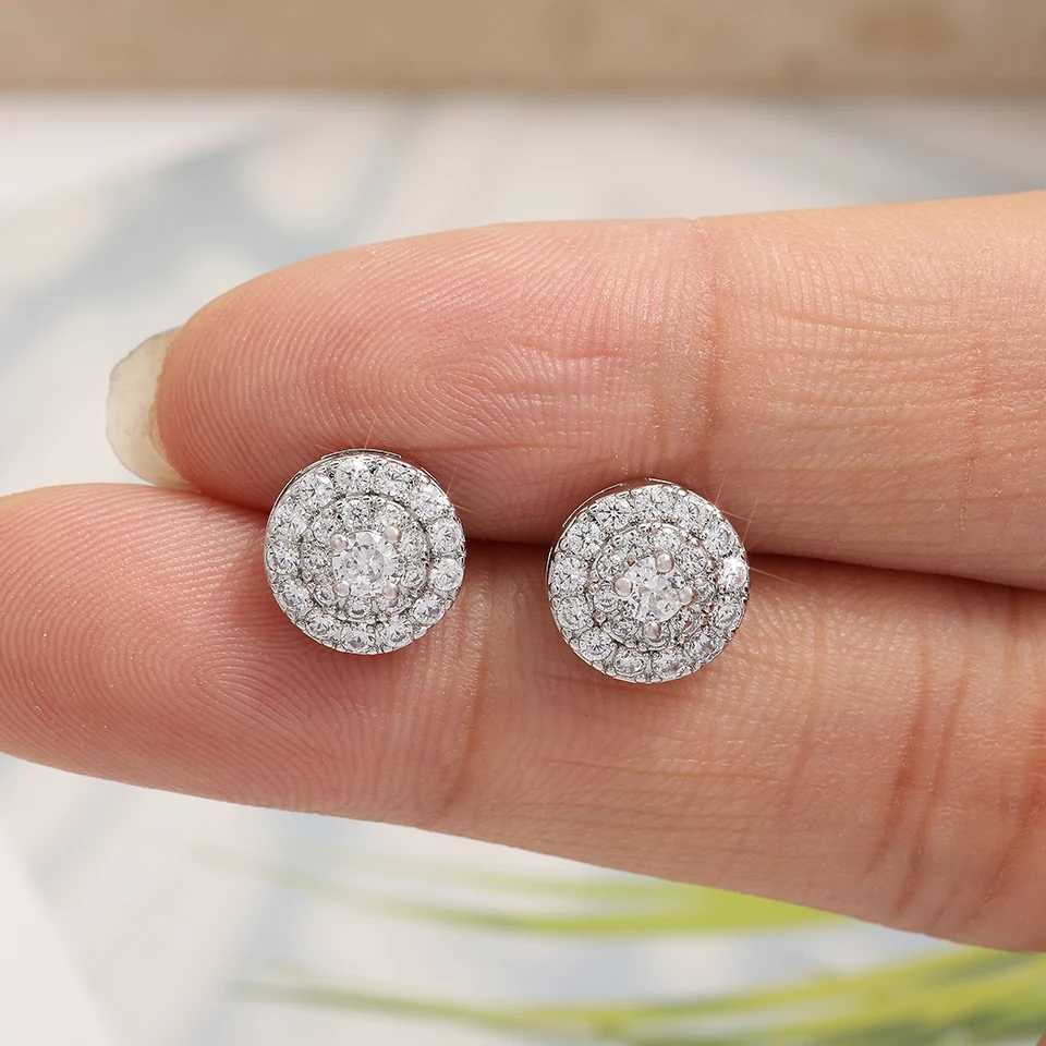 TrendMen Hiphop Rock Round Copper Zirconia Stud Earrings for Men and Boys Silver Metal Crystal Earrings Party Earrings Jewelry GiftsXJ250327