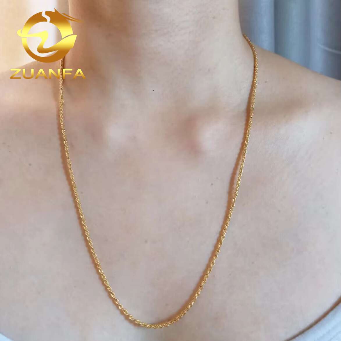 Trendy AU750 18k Solid Real Gold 1.6mm 1.8mm 2.5mm Rope Chain Necklace Link Chain Fashion Jewelry Pure Yellow Gold Rope Chain