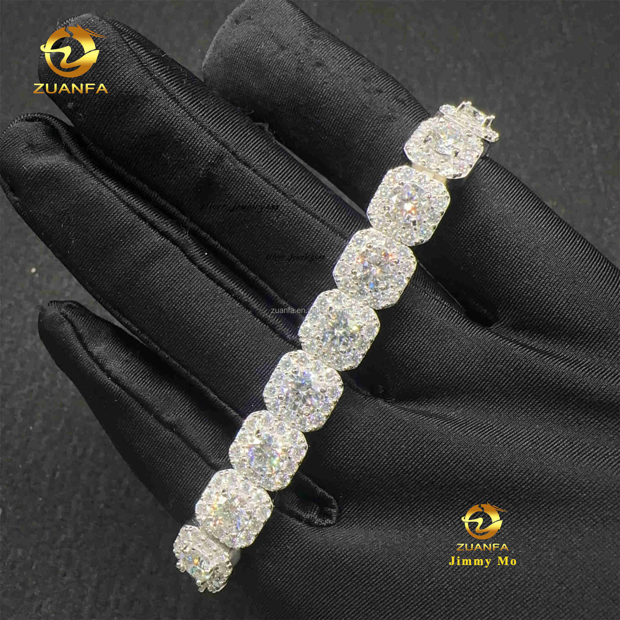 Bulk Stock Fashion 10MM Luxury 925 Sterling Silver Iced Out Hip Hop Jewelry VVS Moissanite Diamond Cut Cluster Tennis Bracelet