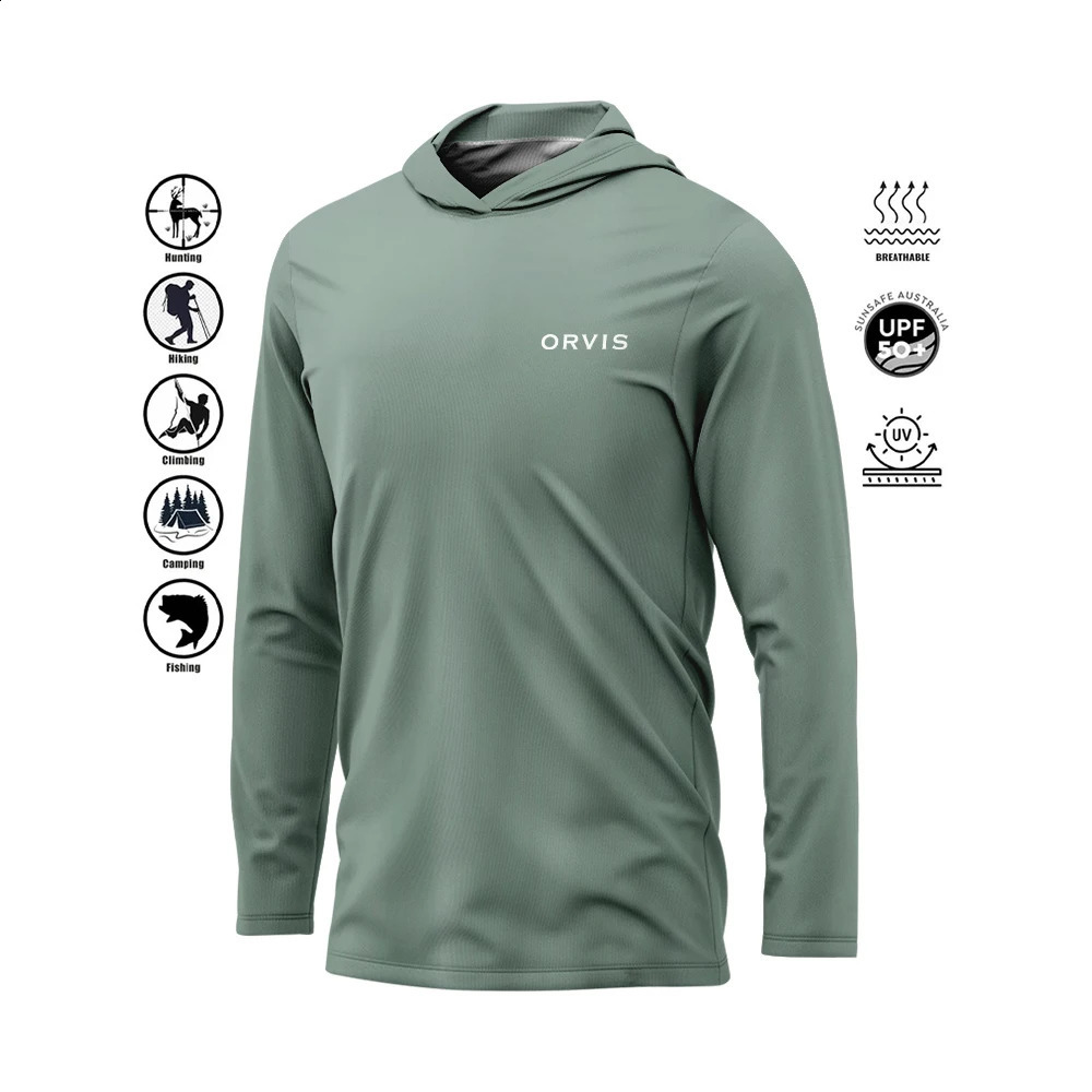 Quick drying UV fishing shirt thin and breathable outdoor hoodie mens ORVIS long sleeved performance 250327