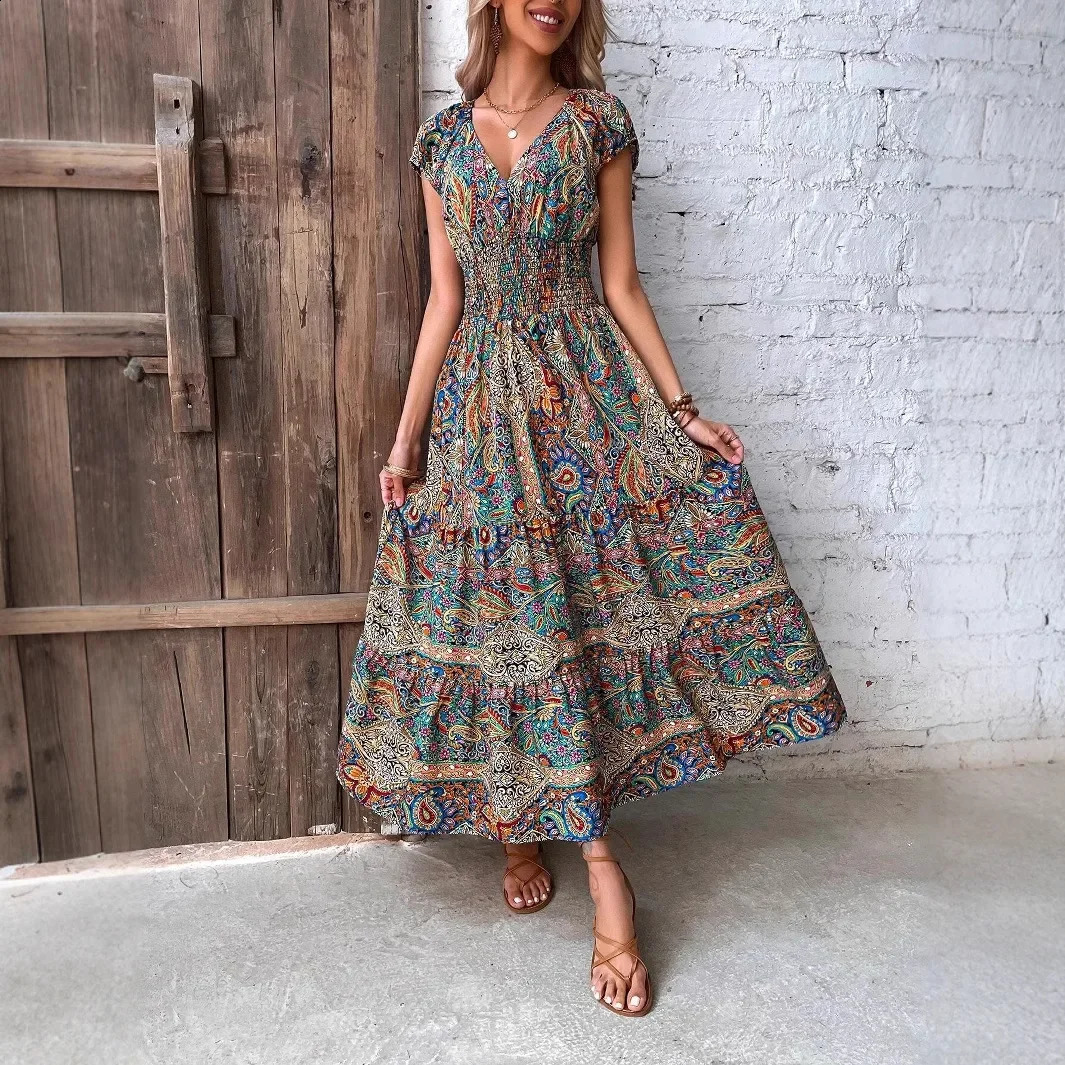 Bohemian Style Maxi Dress Womens Clothing Cross-Border Large Swing Dress Liquidation Sale Negotiable Bulk Pricing 250328