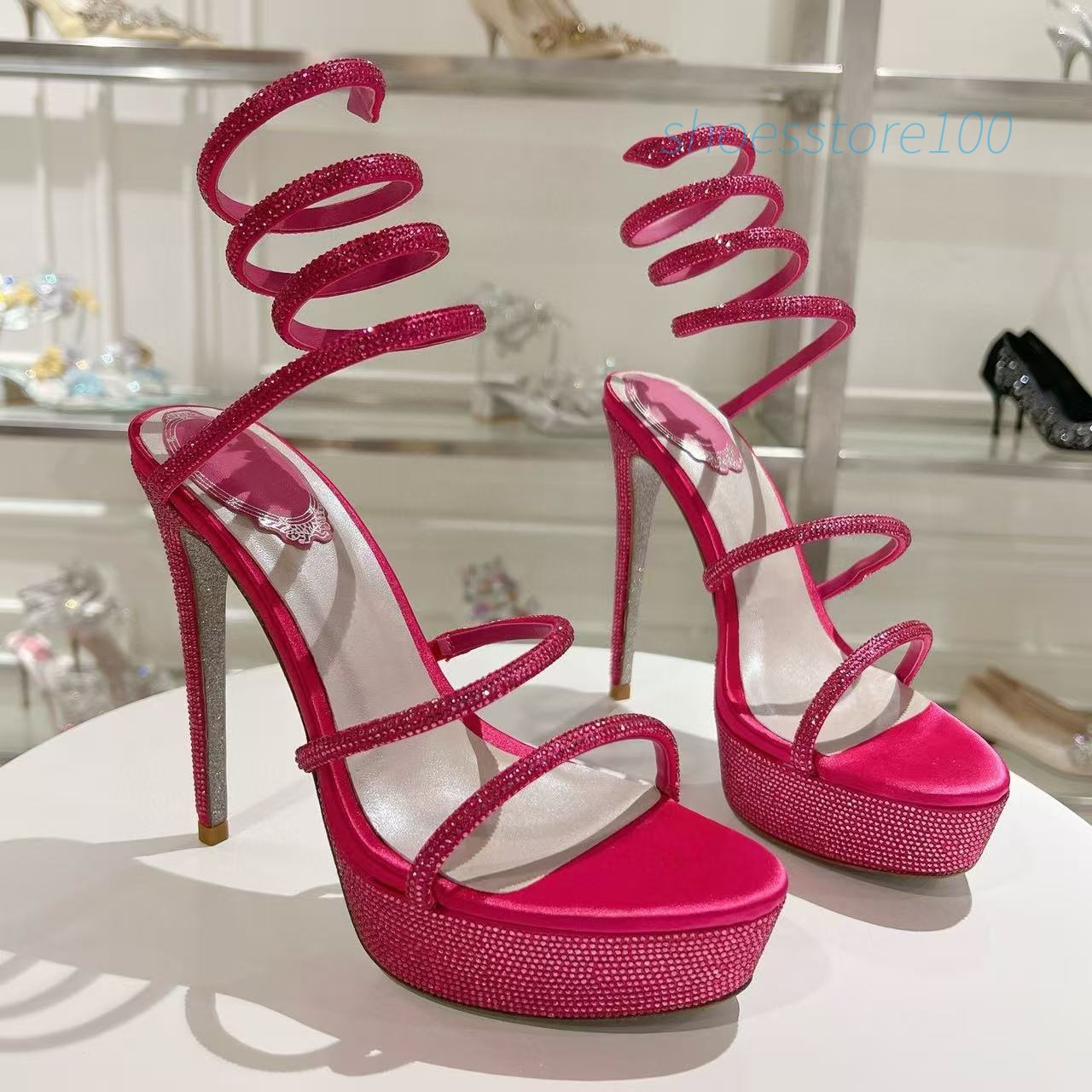 Chandelier Crystal Rhinestones Platform Sandals Stiletto Heels Evening Party Dress Women Designers Ankle Wraparound Shoes high quality with box size 34-43