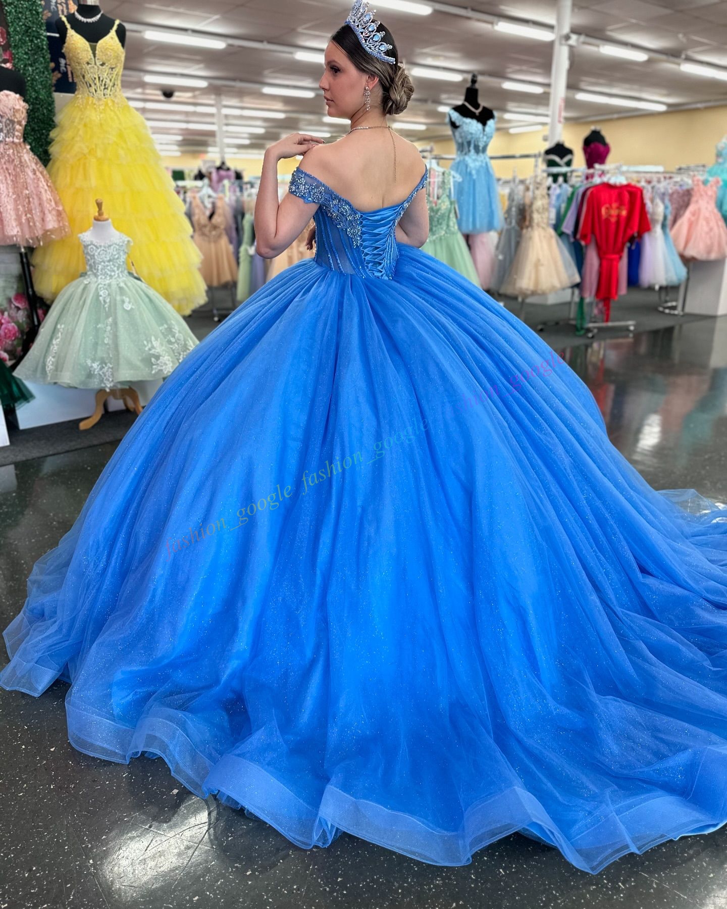 Sparkling Quinceanera Dress Shimmering Glitter Tulle AB Stone Ball Mexican Quince Sweet 15/16 Birthday Party Gown for 15th Girl Drama Winter Formal Pr