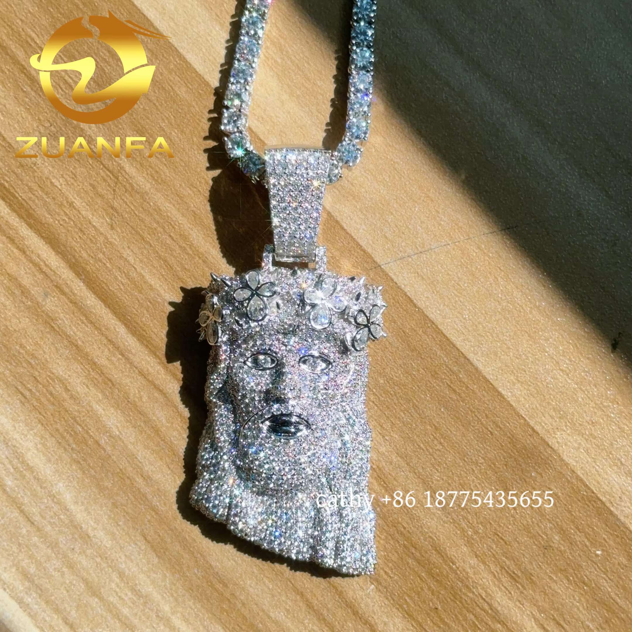 Instock 925 Sterling Silver Jesus Head VVS Moissanite Diamond Pendant Pass Diamond test Iced Out Pendant for Cuban Link Chain