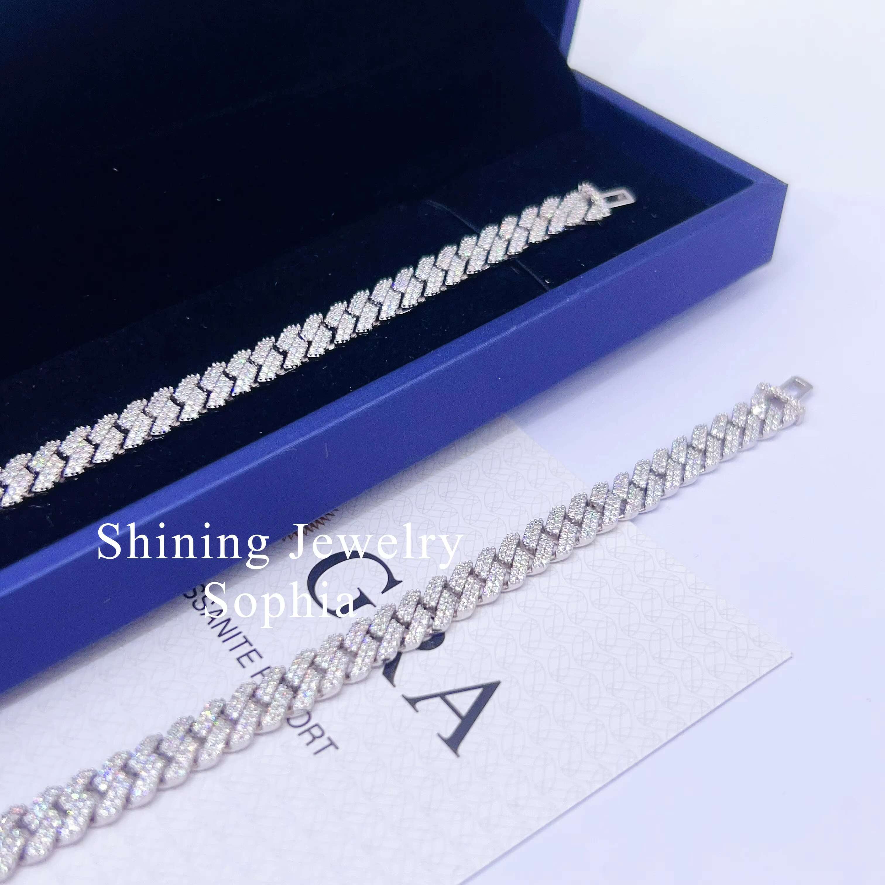 Hip Hop Iced Out Moissanite Jewelry 8mm 7inch 8inch 9inch Silver Cuban Link Moissanite Diamond Cuban Bracelet