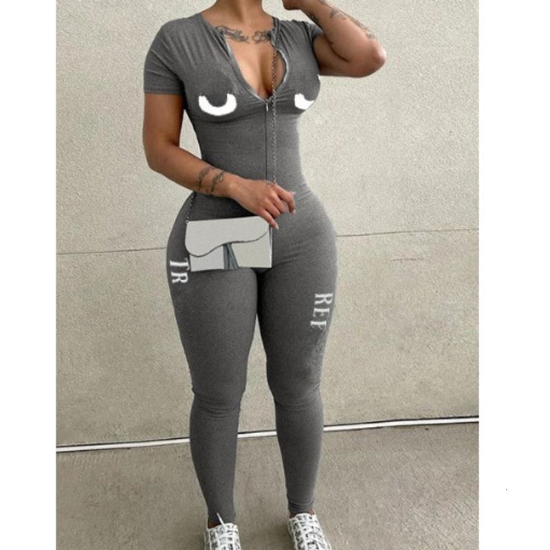 Plus Size Xs 3xl Spring And Autumn Designer Womens Jumpsuits Rprinted Short Sleeve Bodysuis Long Pants Rompers