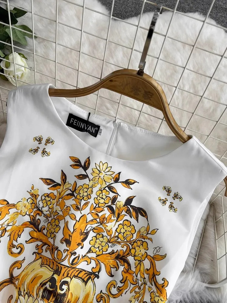 Summer Vintage Blue And White Porcelain Dresses Womens Sleeveless O Neck Tank Flower Print Vest Midi Long Party Vestidos 250327