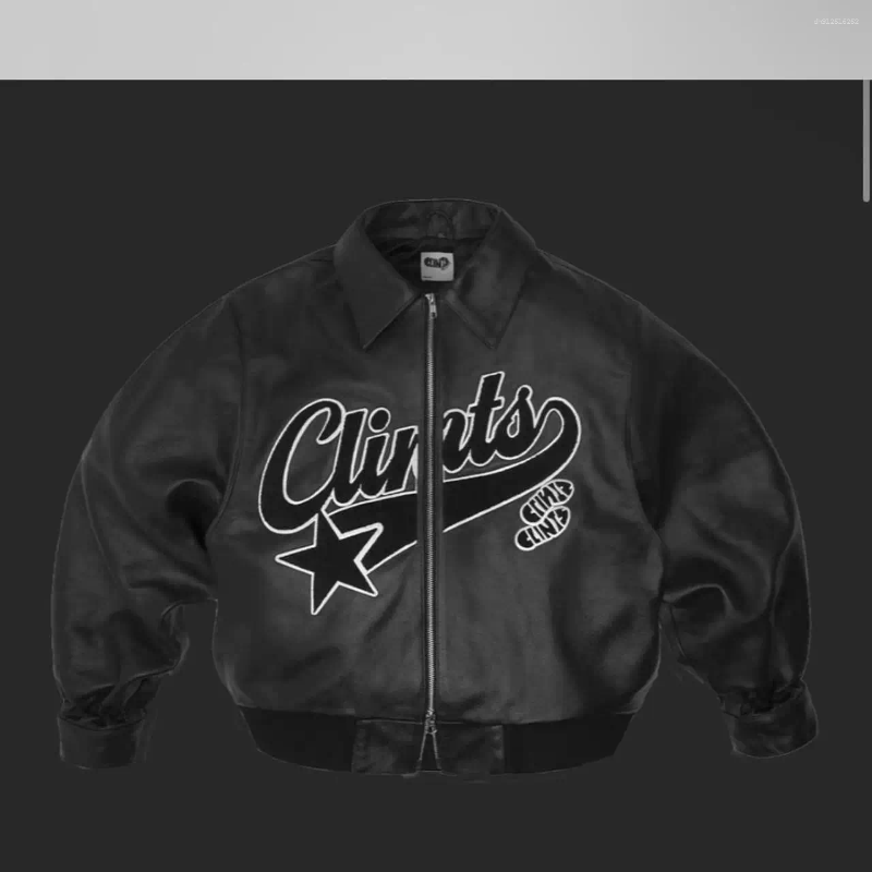 Men's Jackets Streetwear Y2K Jacket Men Hip Hop Leather Zipper Vintage Embroidered Motorcycle Outerwear