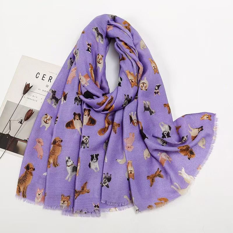 T367 Autumn and Winter Puppy Print Dachshund Sausage Print Long Scarf Travel Vacation Sun Protection Warm Shawl Thick
