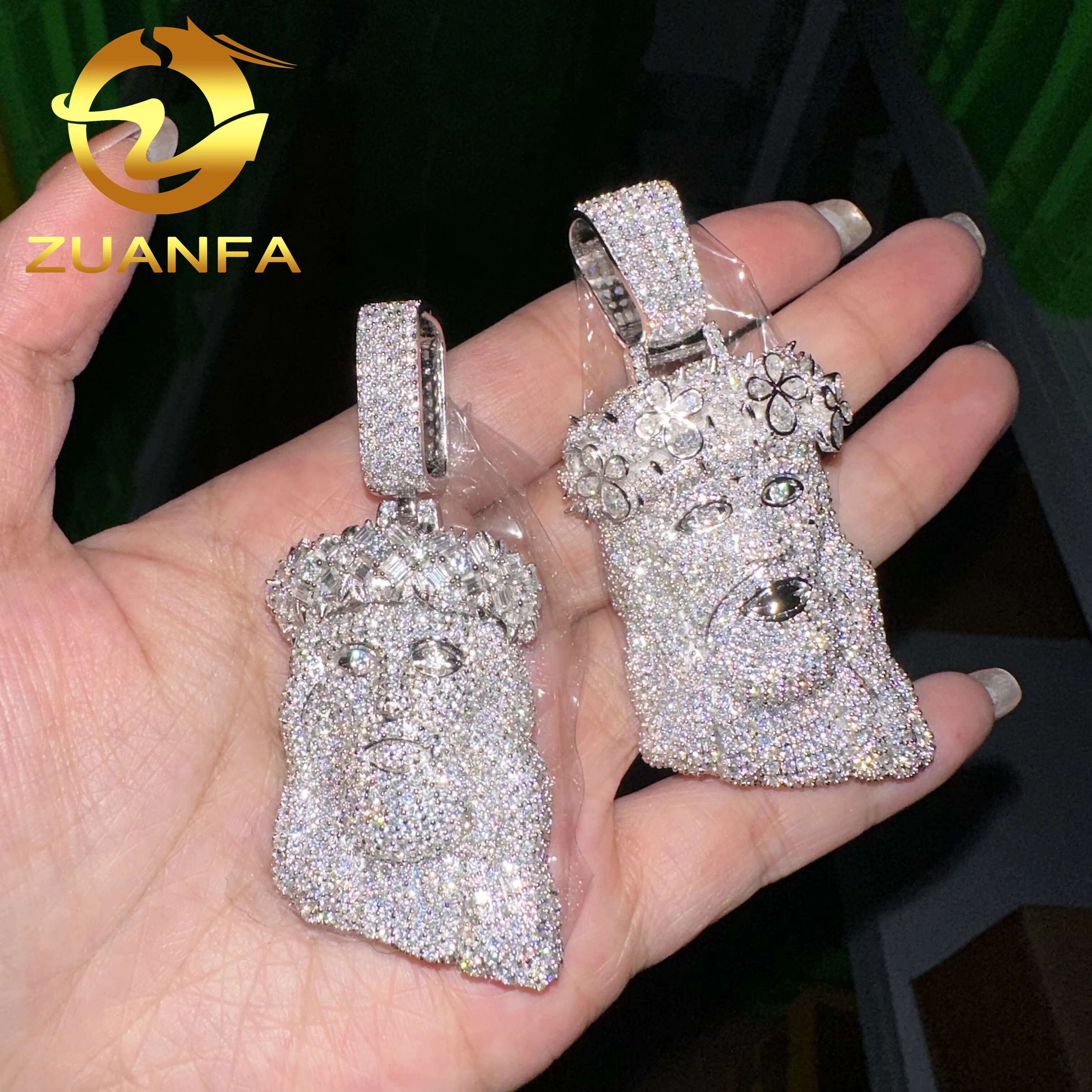 Instock 925 Sterling Silver Jesus Head VVS Moissanite Diamond Pendant Pass Diamond test Iced Out Pendant for Cuban Link Chain