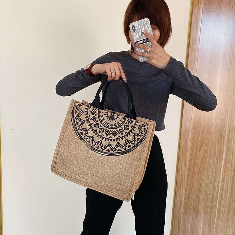 Women's handbag, 2023 Korean version, composite yellow linen bag, fashionable single shoulder shopping bag