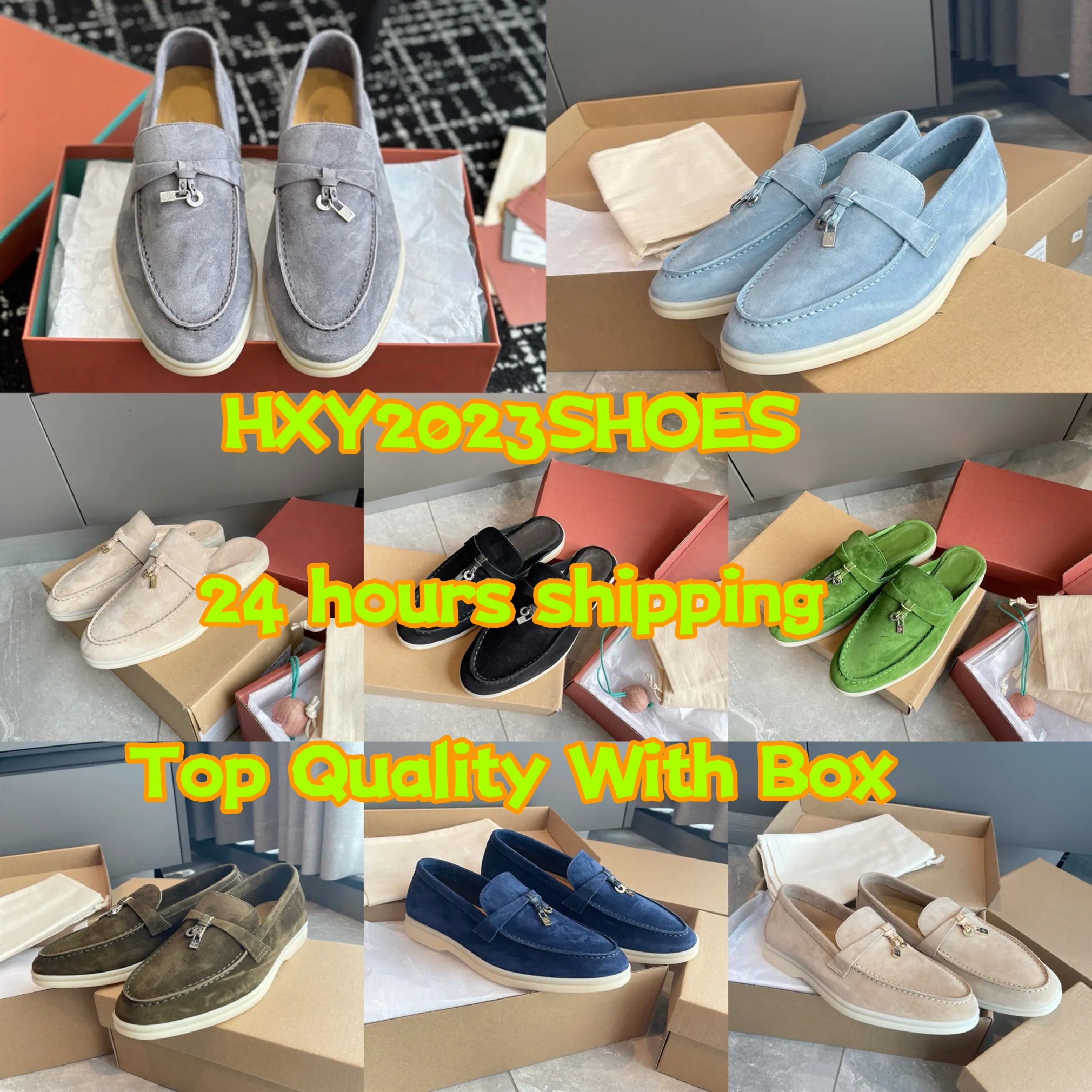 With Box Summer Charms Walk Loafers Casual Dress Shoes Pink Women Men Shoe Slippers Flats Loafers Real Suede Moccasin Luxury Designer Sneakers Slip-On Shoes