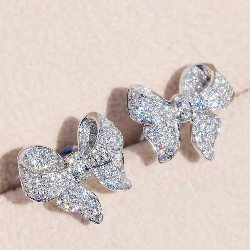 Romantic Bow Womens Stud Earrings Fully Covered with Sparkling Crystal Zircon Exquisite Girls Accor Fashion Earrings Jewelry e5765XJ250327