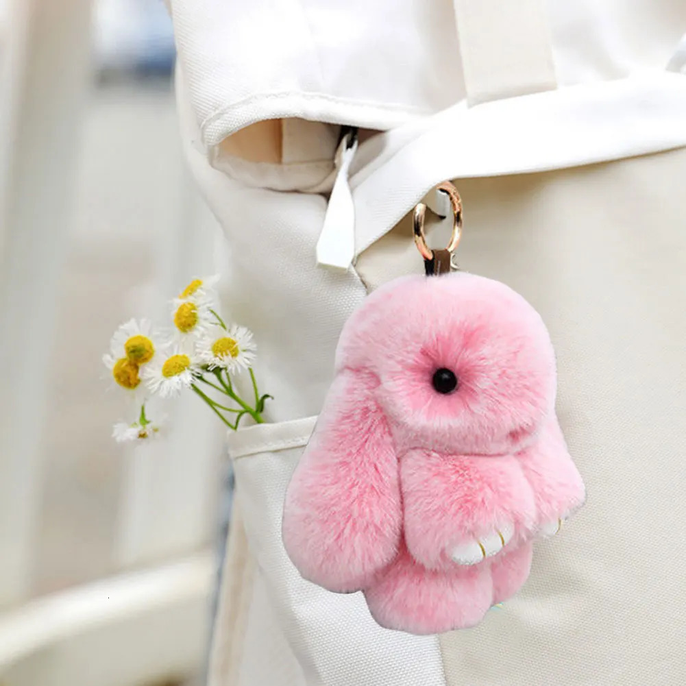 Cute Plush Bunny Keychain with Tin Lovely Keyring Pendant Car Handbag Keyring for Women Teen Girls Kids Backpack Purse 250328