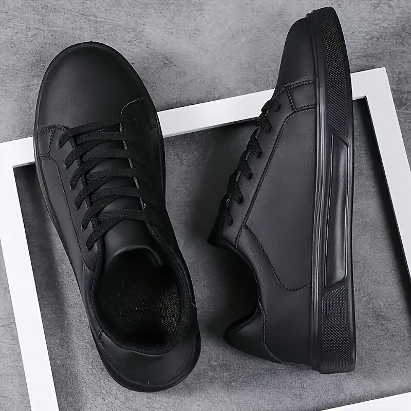 designer shoes men's Classic Black Faux Sneakers, Round Toe Casual Sports Style All-Season Slip-Resistant Durable Shoes with EVA Sole Breathable