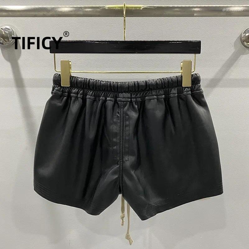 Mens Shorts Womens Fashion Basic PU Leather Four Corner Pockets Comfortable Versatile Black Short Pants