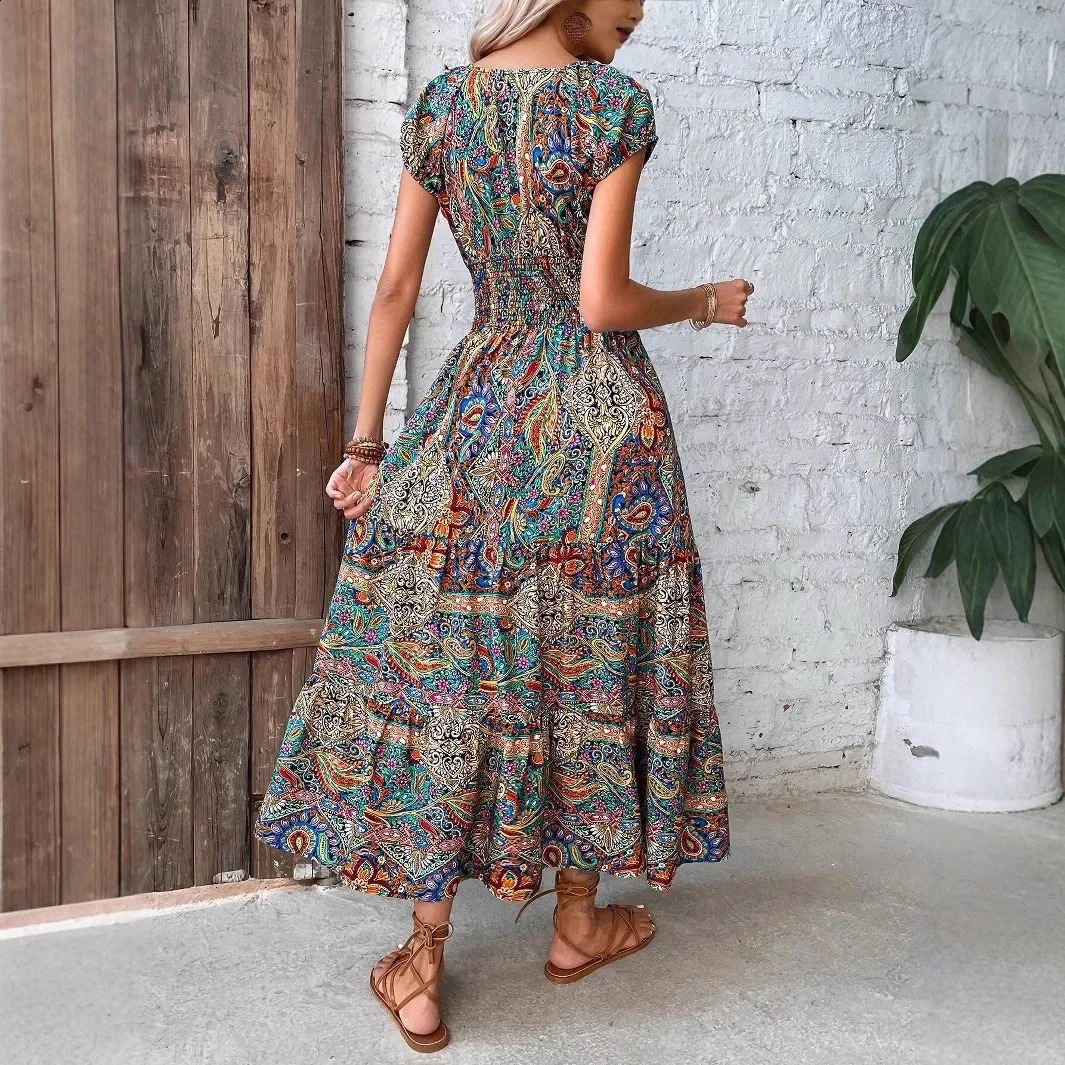 Bohemian Style Maxi Dress Womens Clothing Cross-Border Large Swing Dress Liquidation Sale Negotiable Bulk Pricing 250328