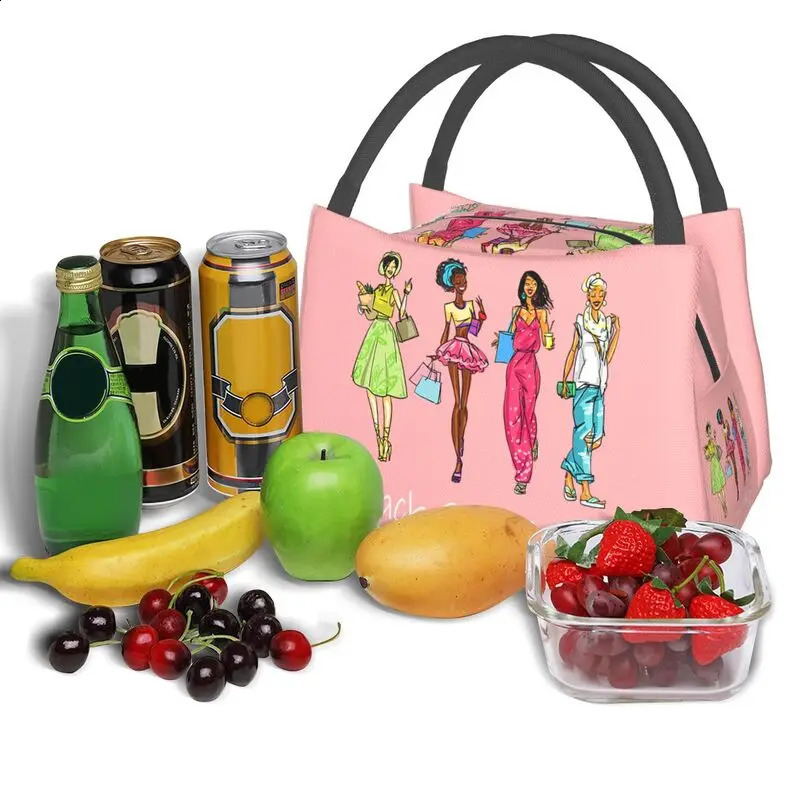 Black Girl Magic Insulated Lunch Bag Resuable African Women Cooler Thermal Lunch Tote Work Picnic Food Tote Bags 250327